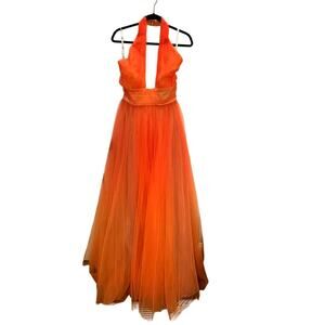 Mac Duggal -  Cross Front Tulle Dress (Orange) - Size 6